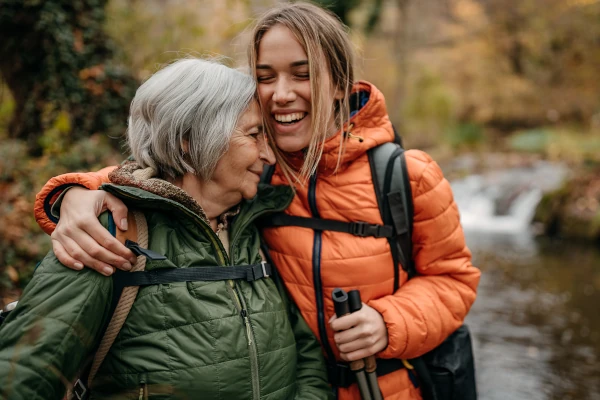 Mother and Daughter out for a hike in the woods