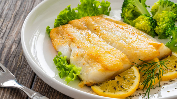 Cooked piece of cod fish